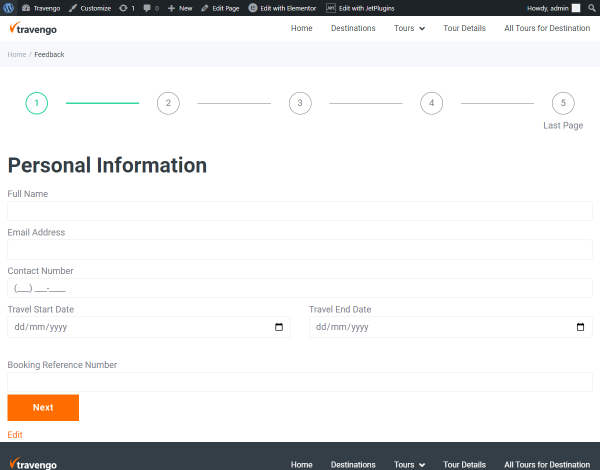 personal information section of the evaluation form