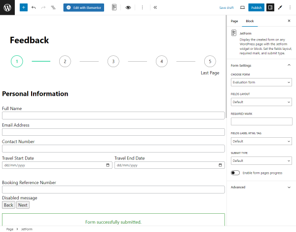 place evaluation form on the page