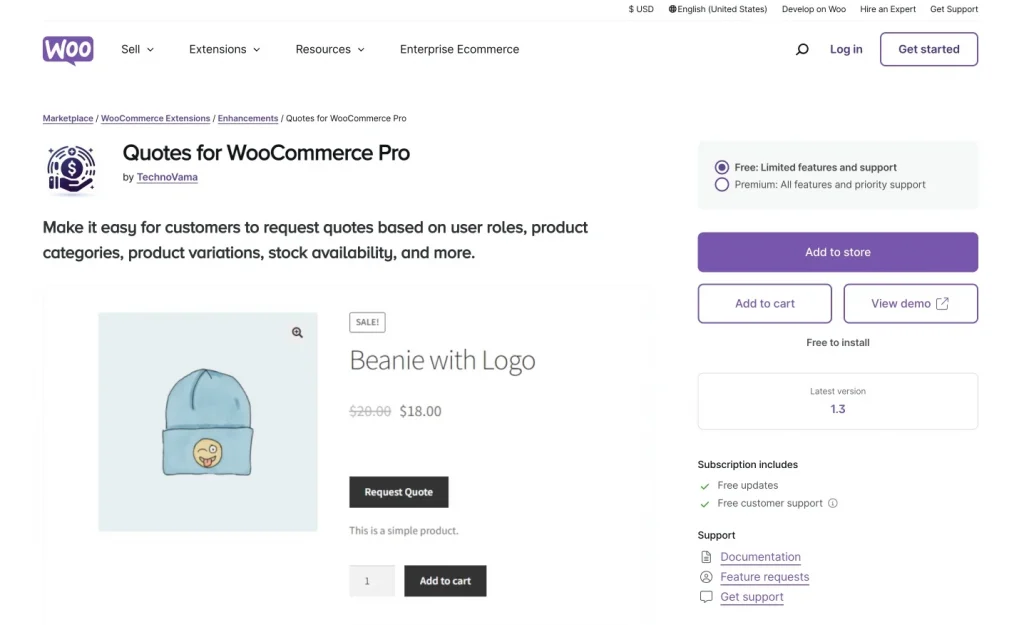 Quotes for WooCommerce plugin homepage