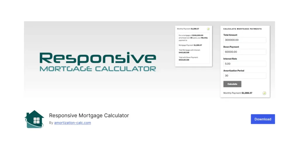 responsive mortgage calculator plugin website homepage