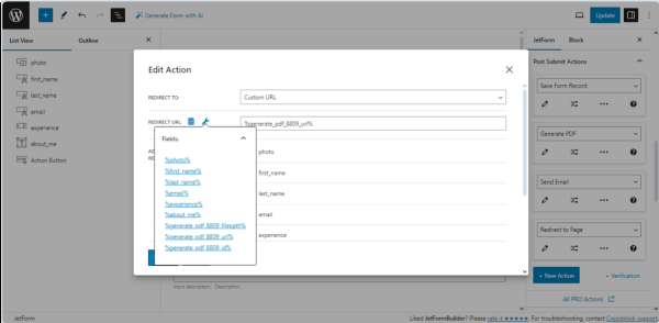 selecting a custom url for redirecting