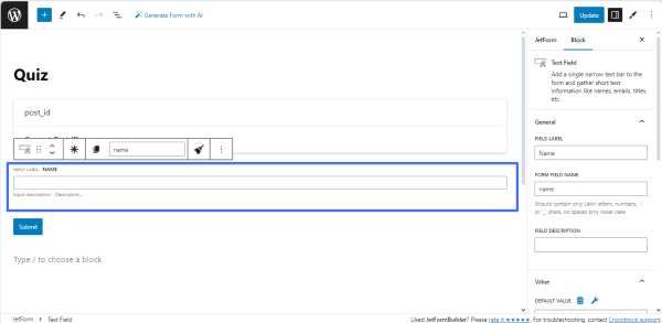 text field settings