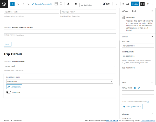 trip destination select form field