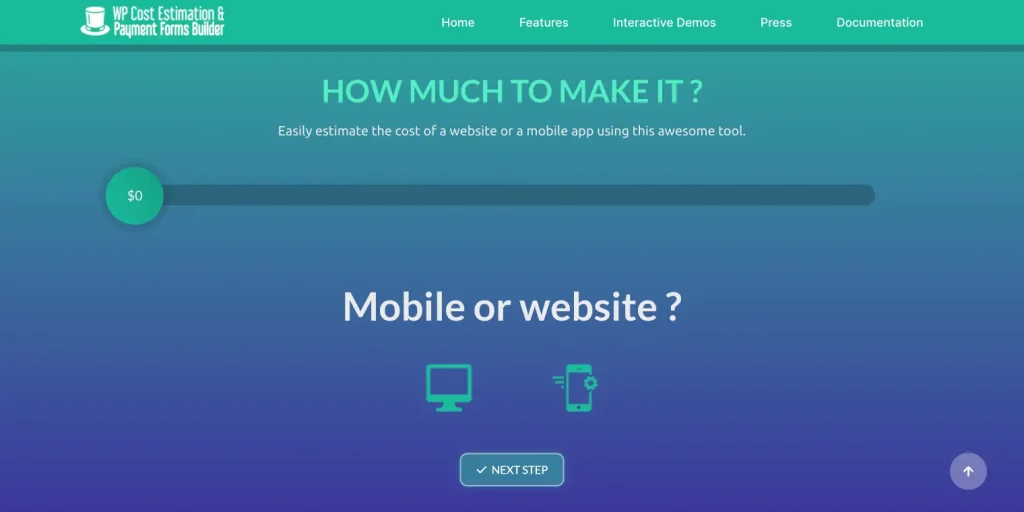 wp cost estimation plugin website homepage