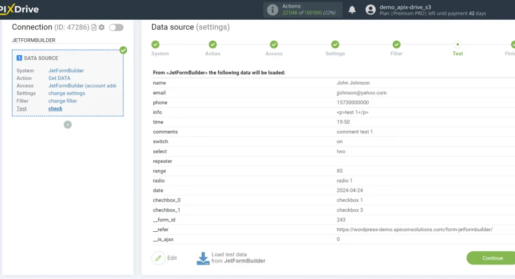 set up a data filter