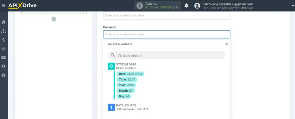 select the variable from the list