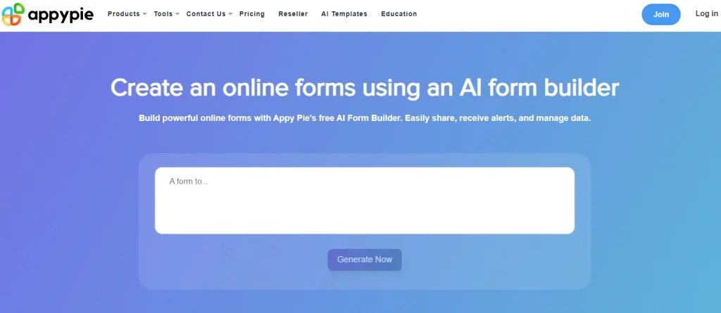 appypie ai form builder homepage