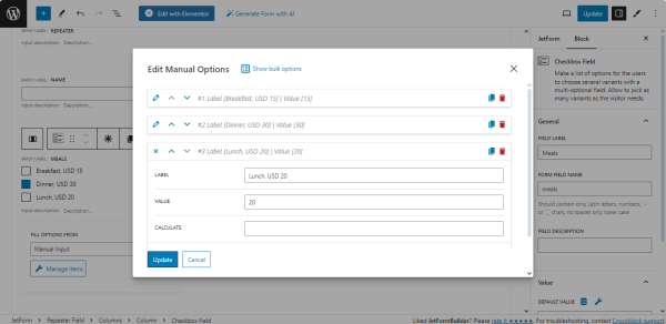 checkbox field added to the form