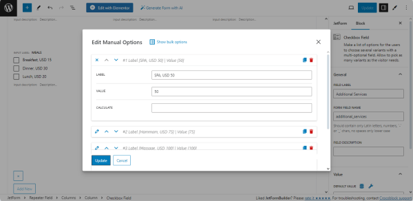 checkbox field settings