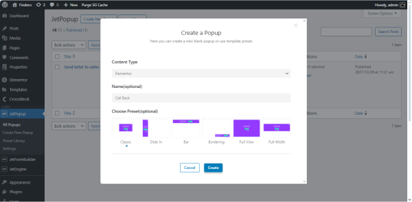 create a popup window