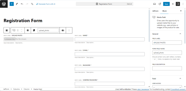 a custom registration form pattern