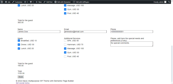 the form with calculations on the front end