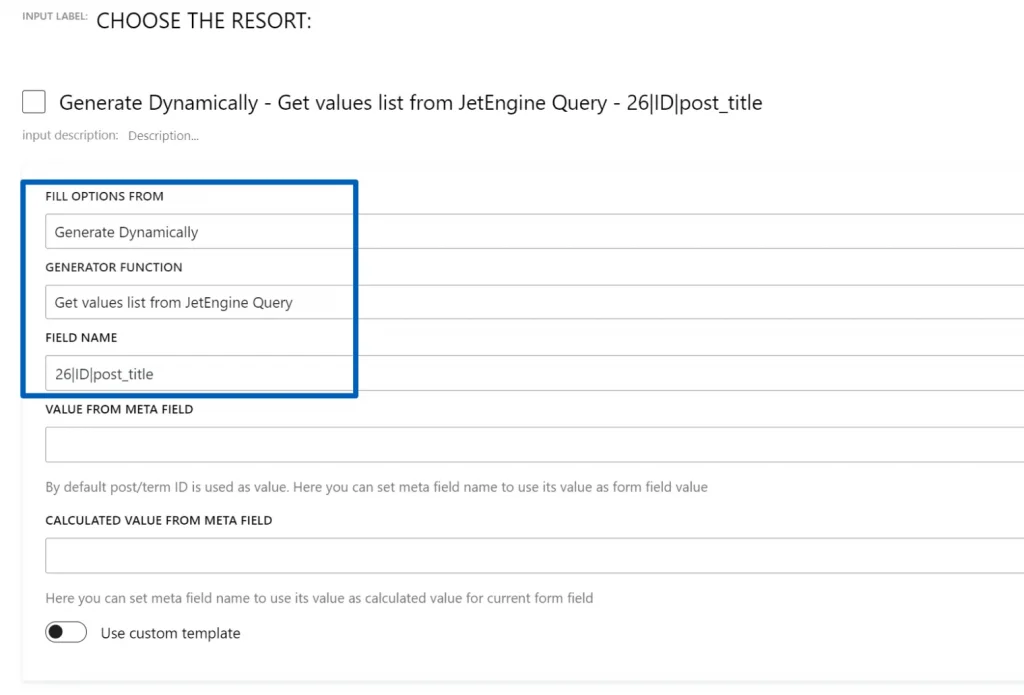 field values from WordPress query