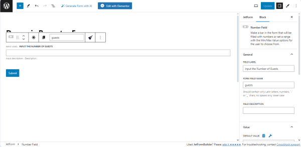 number field added to the form