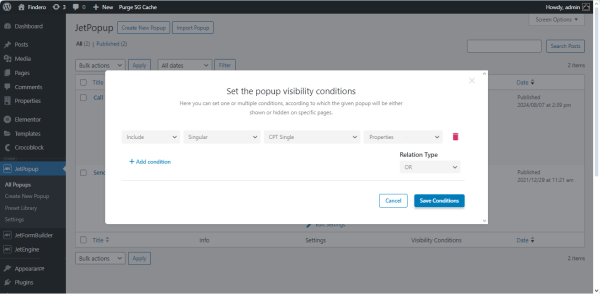  setting the pop-up visibility conditions