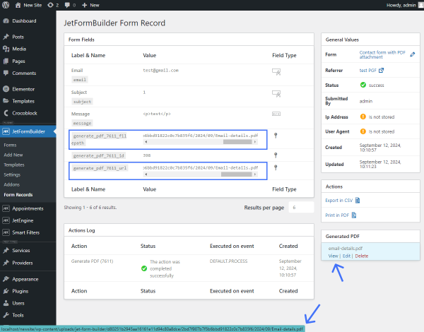 PDF file path in the form records page