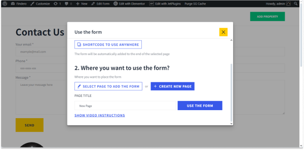 creating a new page to place the form