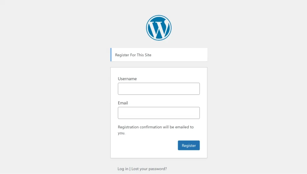 WordPress default registration form