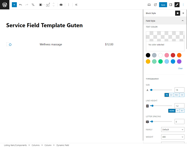 dynamic field block style settings