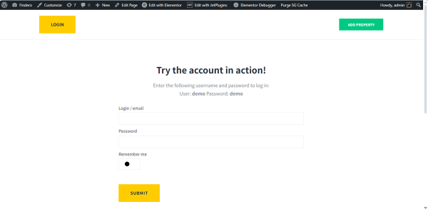 the login page on the front end