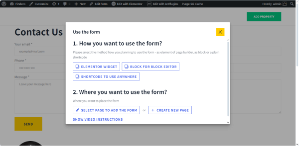 use the form pop-up on the front end