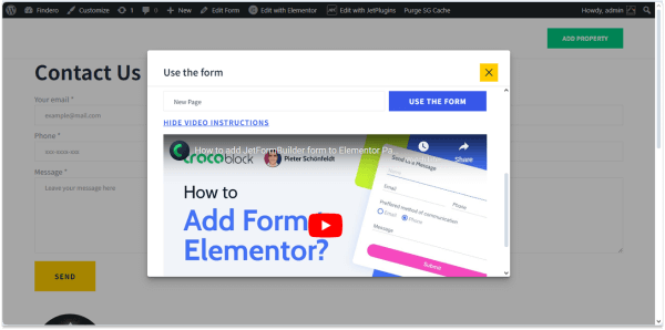 the video instructions block of the use the form pop-up