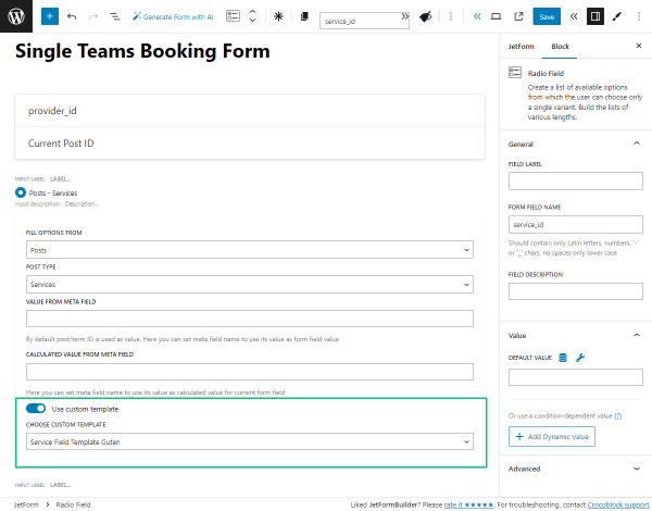 use a custom template for the service field