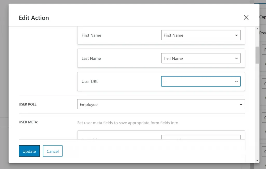 user registration fields