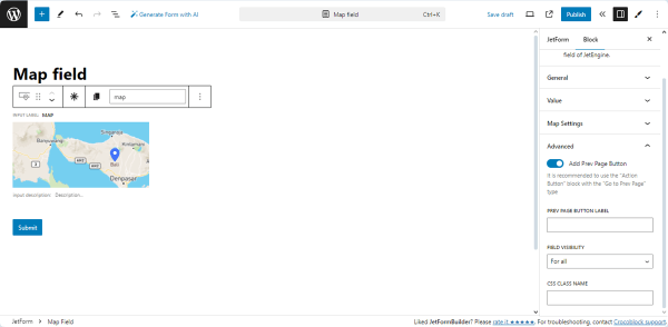 advanced settings of the map field