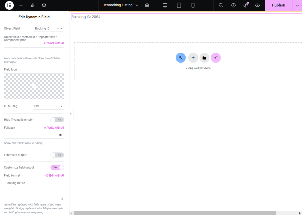 booking id dynamic field settings