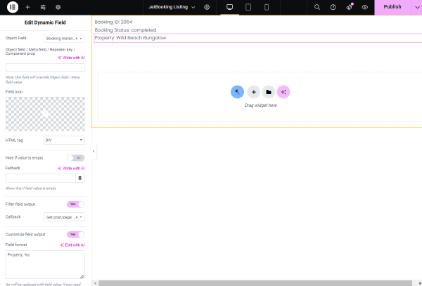 booking instance id dynamic field settings