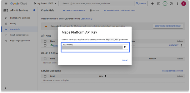 getting google maps platform api key