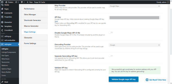 google maps api key validation