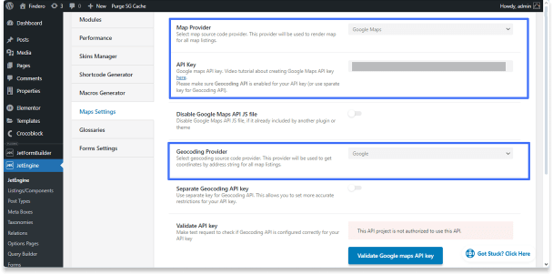 jetengine maps settings tab