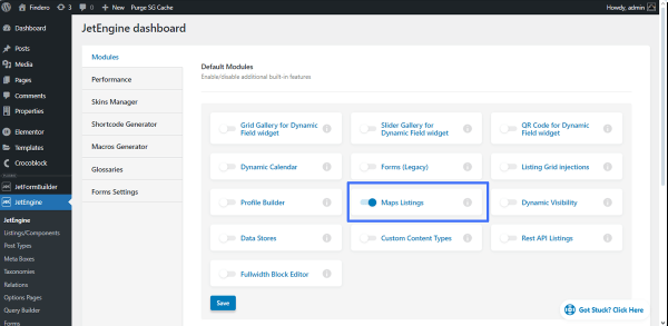 jetengine module settings tab