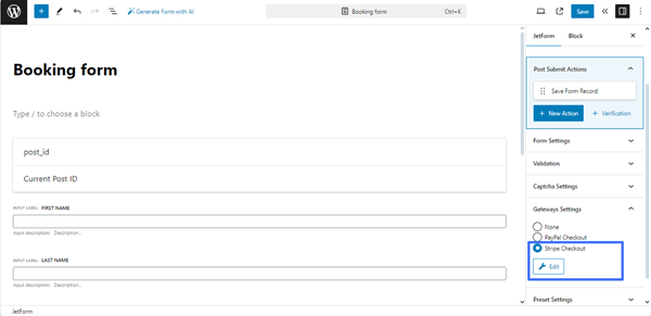 jetform gateway settings