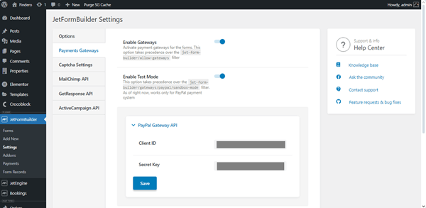 jetformbuilder payment gateway settings