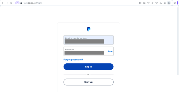 login page of the paypal developer website