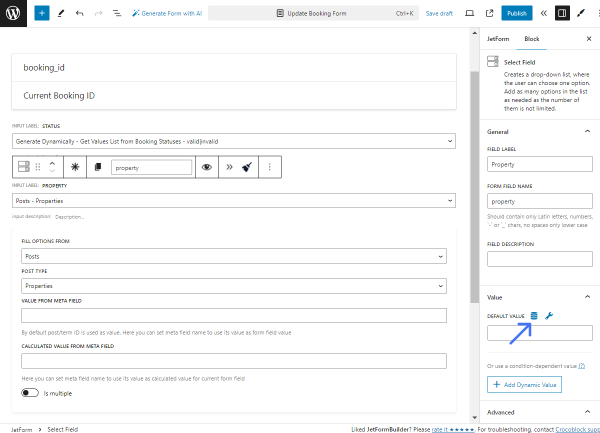 property select field block in the form