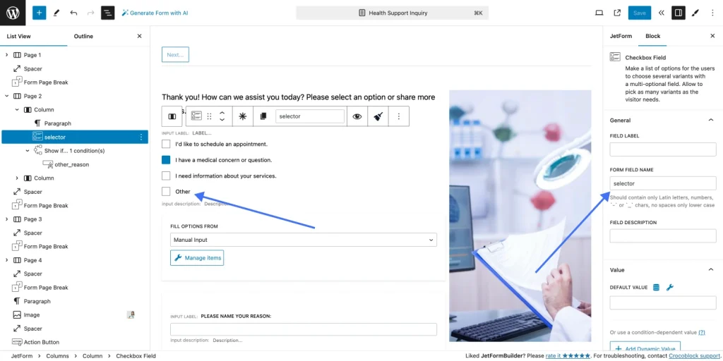 checkbox field options