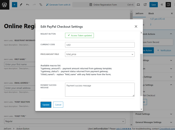 the second part of the edit paypal checkout settings popup