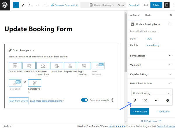 update booking post submit action