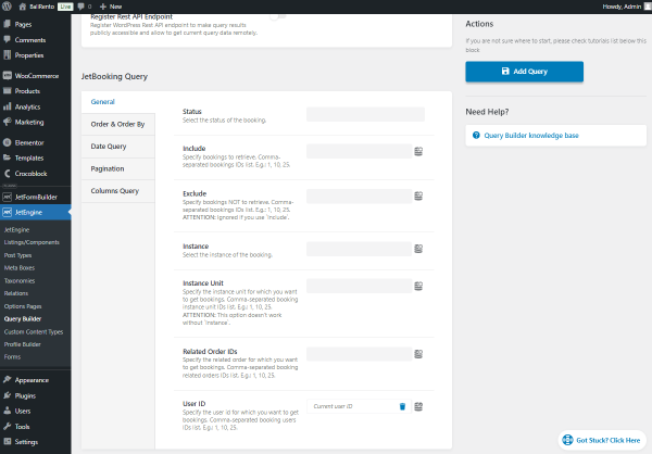 user id field in the jetbooking query