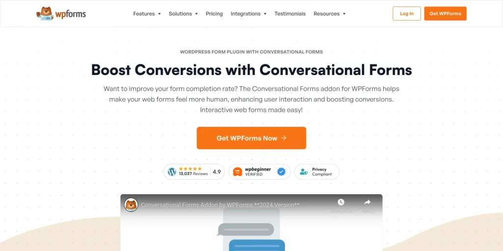 wpforms conversational form homepage