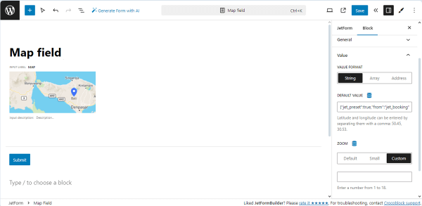 zoom field of the value settings