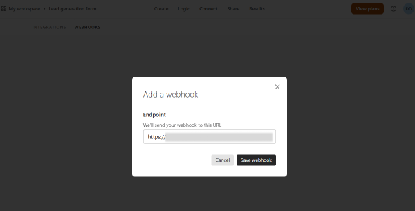 add a webhook popup