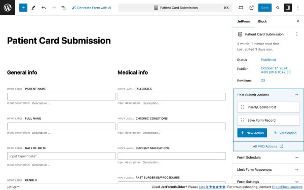 patient card submission form