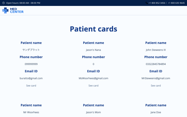 patient cards page preview