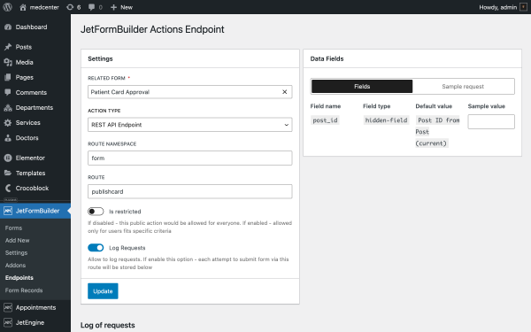 setting up action endpoint