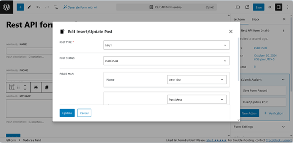 edit insert and update pop-up